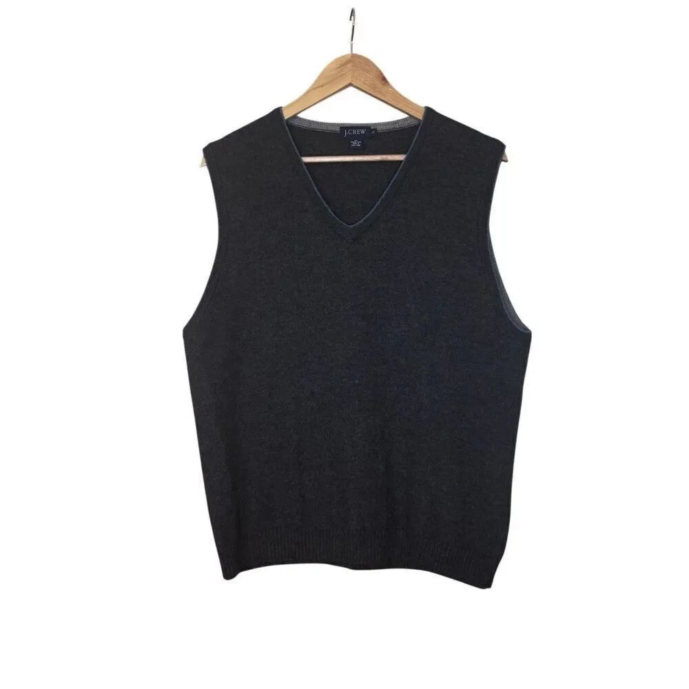 J. Crew men’s v-neck sweater vest merino wool charcoal gray XL